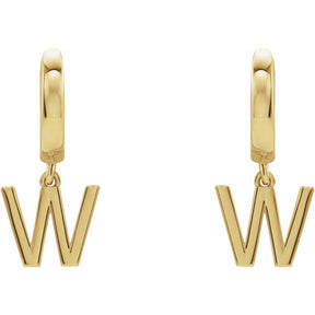 14K Gold Initial A-Z Hinged Huggie Earring