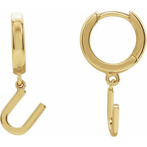 14K Gold Initial A-Z Hinged Huggie Earring