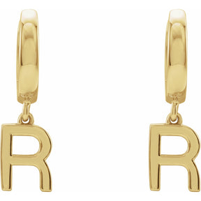 14K Gold Initial A-Z Hinged Huggie Earring