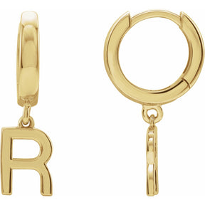 14K Gold Initial A-Z Hinged Huggie Earring