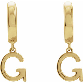 14K Gold Initial A-Z Hinged Huggie Earring