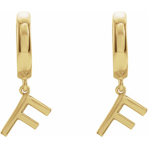 14K Gold Initial A-Z Hinged Huggie Earring