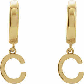 14K Gold Initial A-Z Hinged Huggie Earring