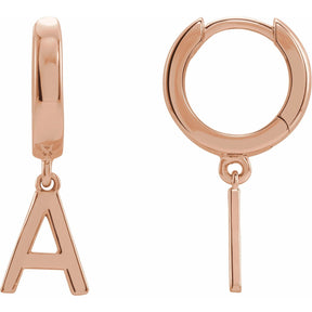 14K Gold Initial A-Z Hinged Huggie Earring