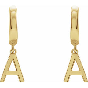 14K Gold Initial A-Z Hinged Huggie Earring