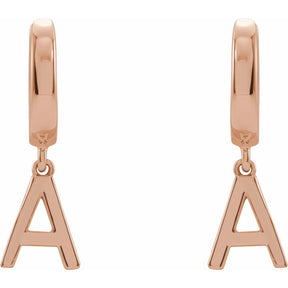 14K Gold Initial A-Z Hinged Huggie Earring