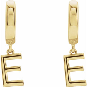 14K Gold Initial A-Z Hinged Huggie Earring