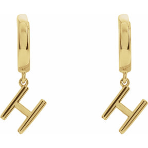 14K Gold Initial A-Z Hinged Huggie Earring