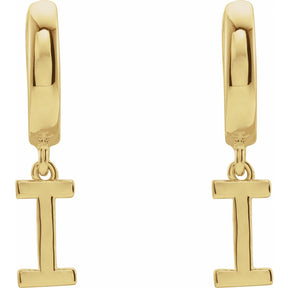 14K Gold Initial A-Z Hinged Huggie Earring