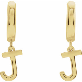 14K Gold Initial A-Z Hinged Huggie Earring