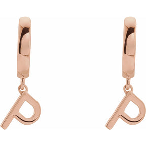 14K Gold Initial A-Z Hinged Huggie Earring