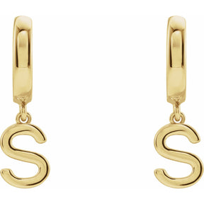 14K Gold Initial A-Z Hinged Huggie Earring