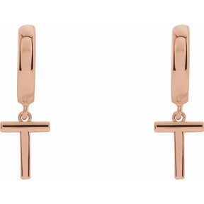 14K Gold Initial A-Z Hinged Huggie Earring