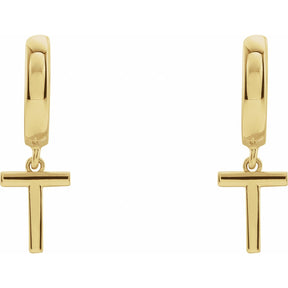 14K Gold Initial A-Z Hinged Huggie Earring