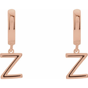 14K Gold Initial A-Z Hinged Huggie Earring