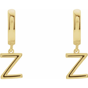 14K Gold Initial A-Z Hinged Huggie Earring