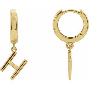 14K Gold Initial A-Z Hinged Huggie Earring