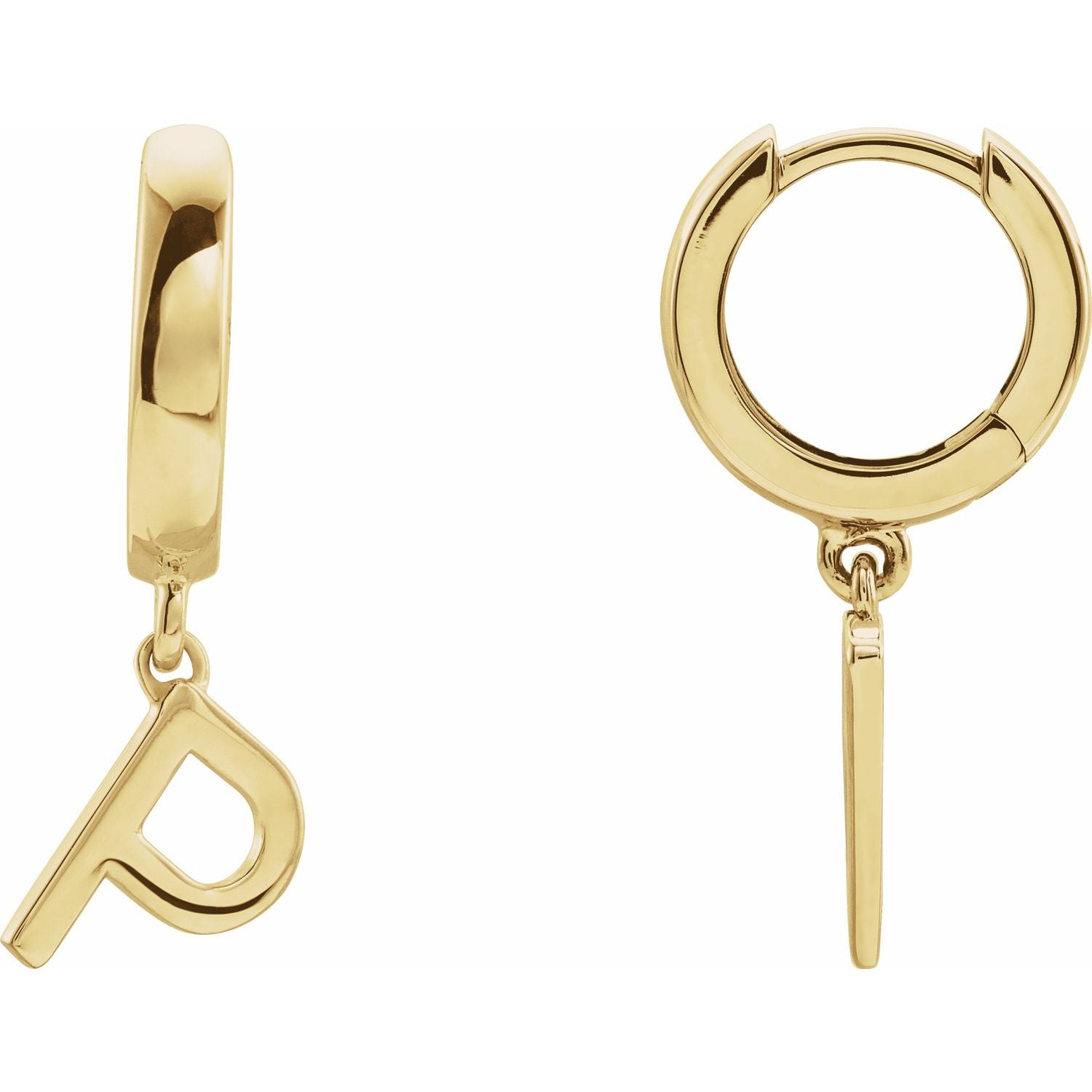 14K Gold Initial A-Z Hinged Huggie Earring