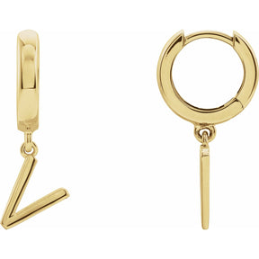 14K Gold Initial A-Z Hinged Huggie Earring