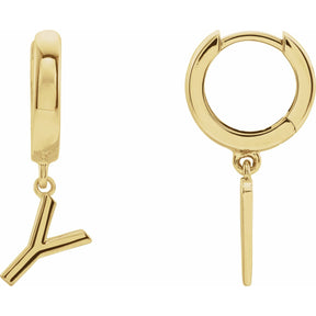 14K Gold Initial A-Z Hinged Huggie Earring