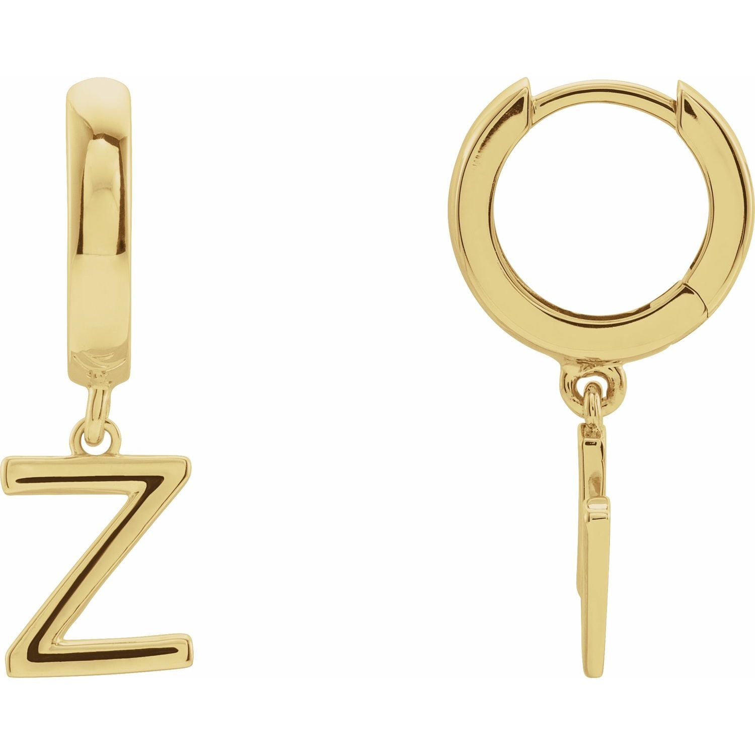 14K Gold Initial A-Z Hinged Huggie Earring