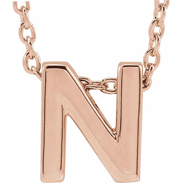 14K Gold Initial A-Z Slide Pendant Necklace