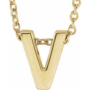 14K Gold Initial A-Z Slide Pendant Necklace