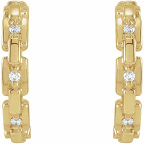 14K Gold Natural Diamond Chain Link Huggies