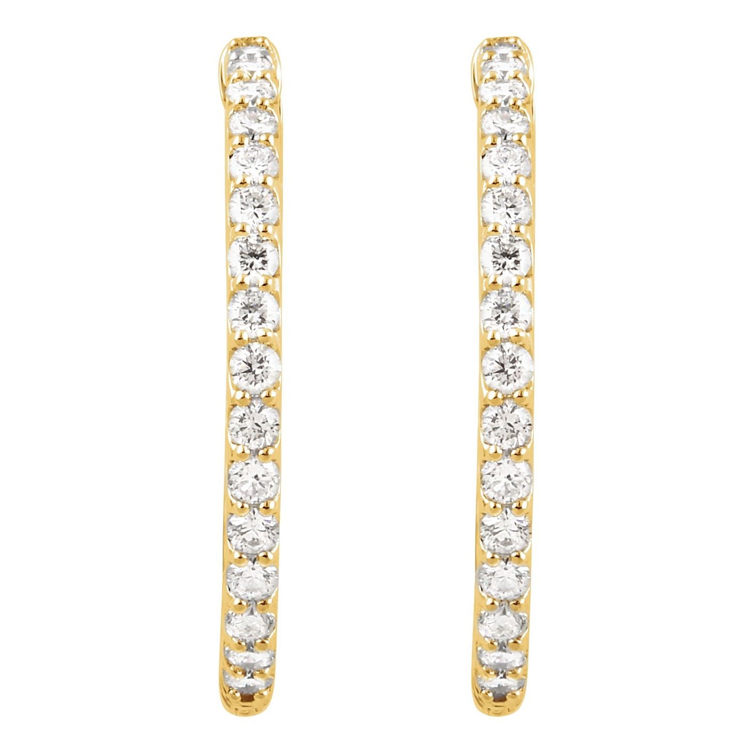 14K Gold Natural Diamond Inside-Outside Hinged Hoop Earrings