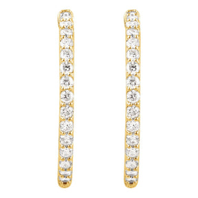 14K Gold Natural Diamond Inside-Outside Hinged Hoop Earrings