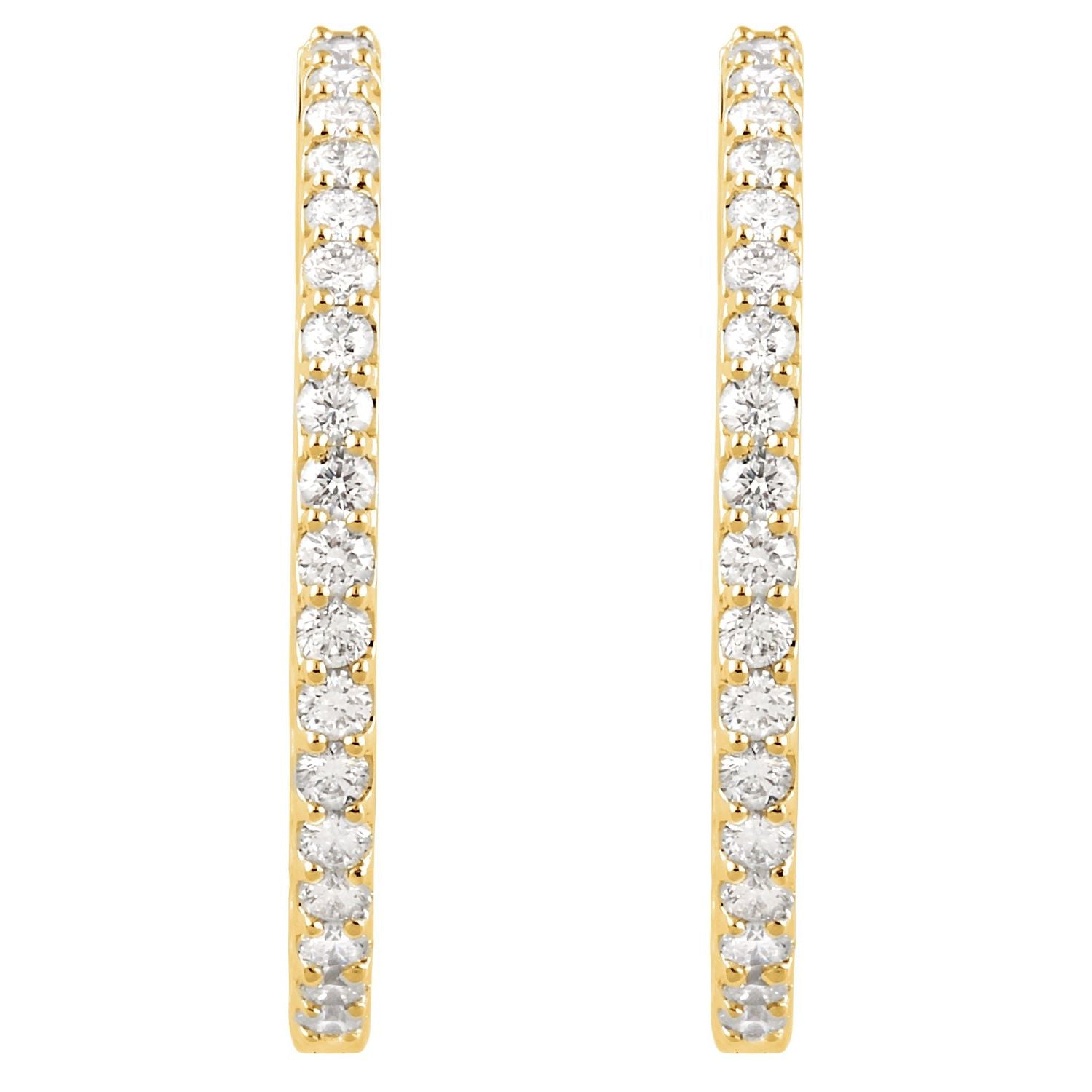 14K Gold Natural Diamond Inside-Outside Hinged Hoop Earrings