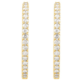 14K Gold Natural Diamond Inside-Outside Hinged Hoop Earrings