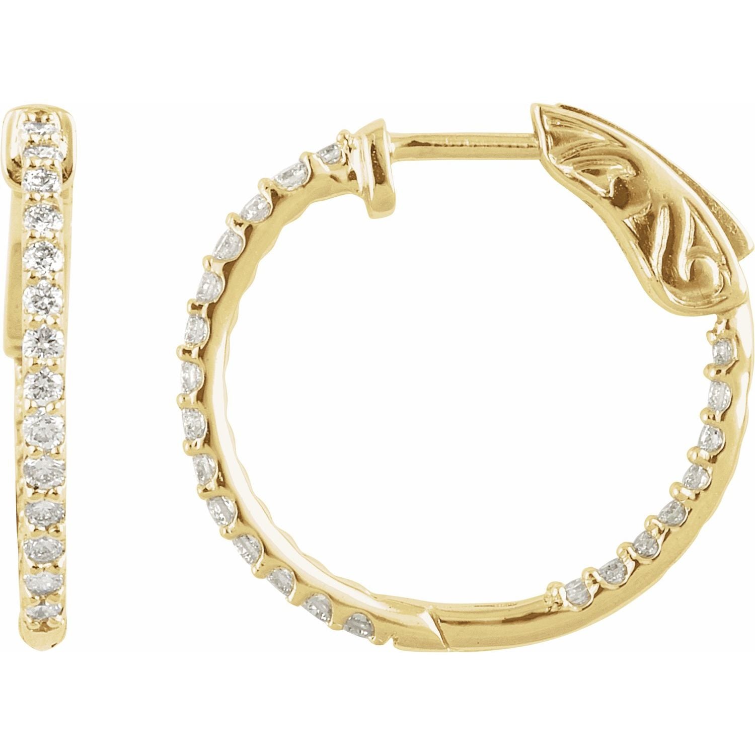 14K Gold Natural Diamond Inside-Outside Hinged Hoop Earrings