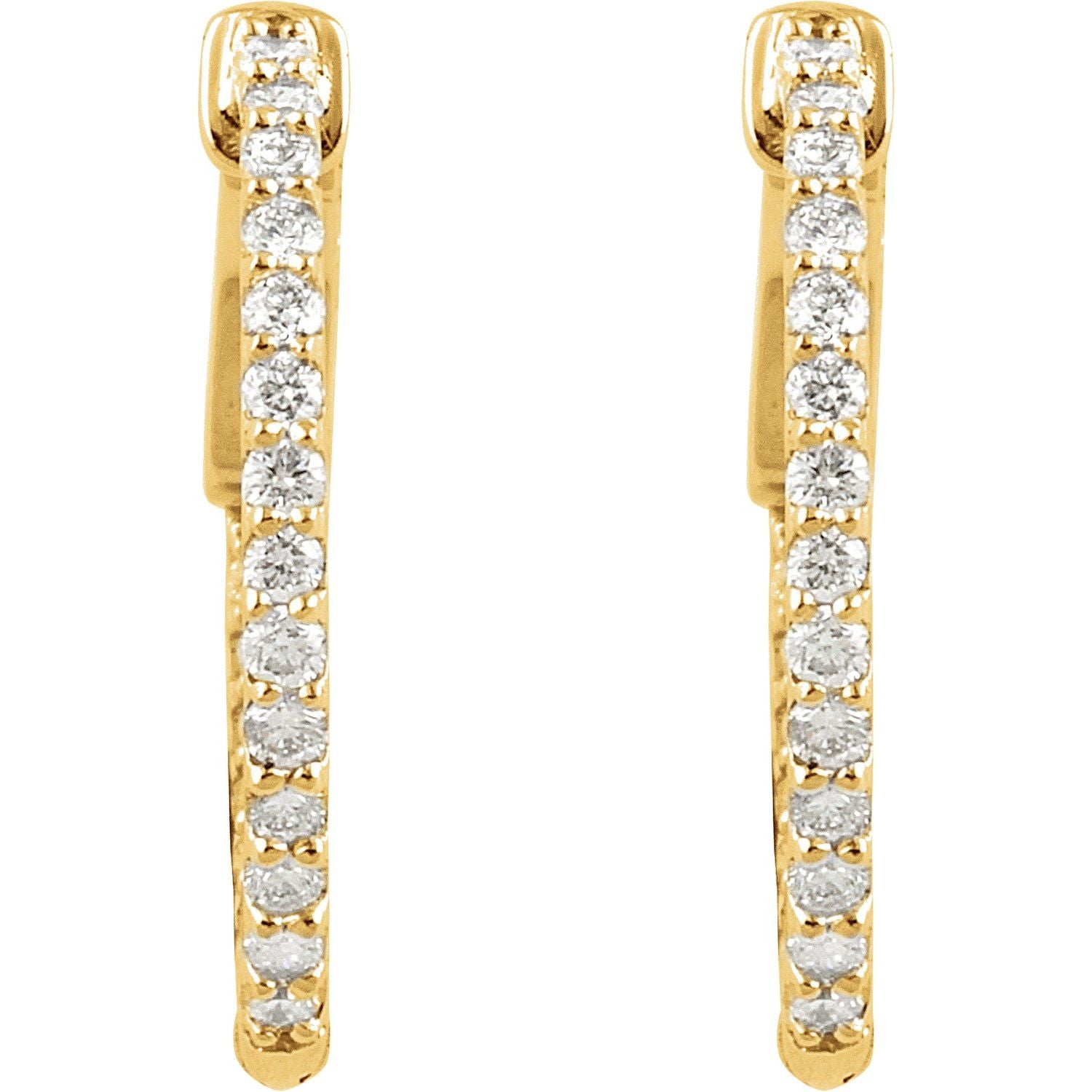 14K Gold Natural Diamond Inside-Outside Hinged Hoop Earrings