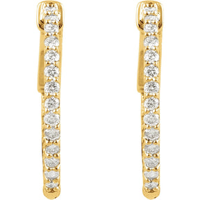 14K Gold Natural Diamond Inside-Outside Hinged Hoop Earrings