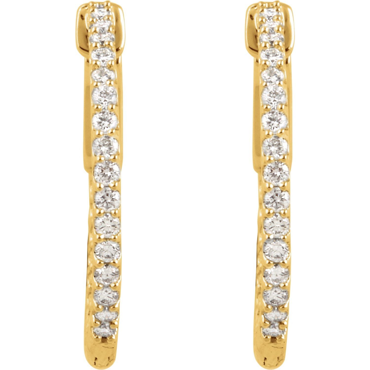 14K Gold Natural Diamond Inside-Outside Hinged Hoop Earrings