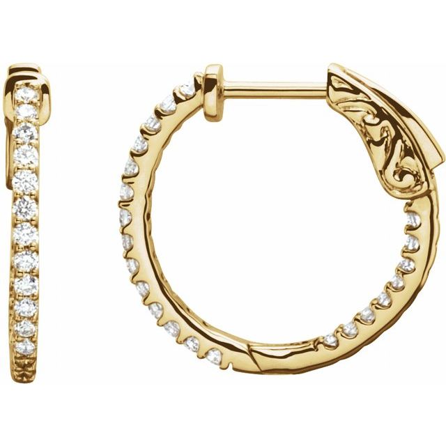 14K Gold Natural Diamond Inside-Outside Hinged Hoop Earrings