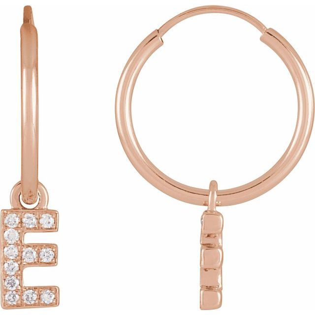 14K Gold Natural Diamond Single Initial A-Z Hoop Earring