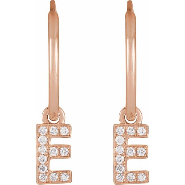 14K Gold Natural Diamond Single Initial A-Z Hoop Earring