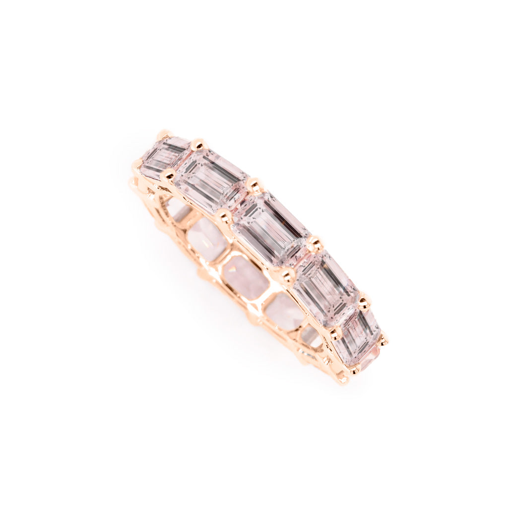 Exquisite 5.98 CT Emerald Cut Pink Sapphire Eternity Band