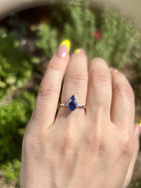 Celestial Beauty: 14k White Gold Sapphire and Diamond Ring