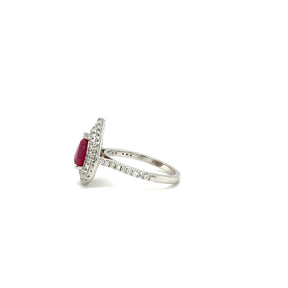 Certified AGL Pear-Shaped Ruby Double Halo Ring in 18k Gold