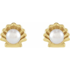 Ariel Pearl Scalloped Sea Shell Earrings