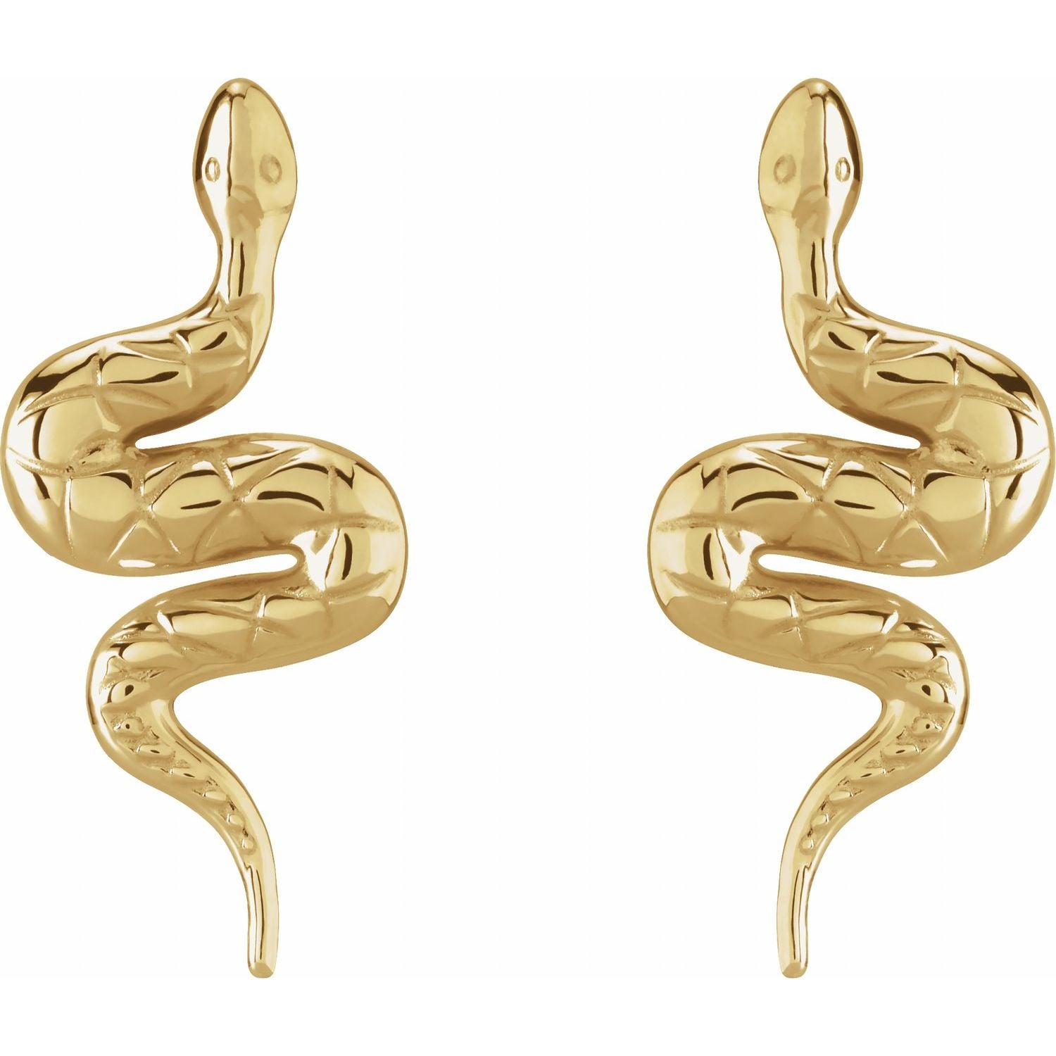 14K Gold Pair Snake Friction Back Earring