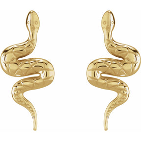 14K Gold Pair Snake Friction Back Earring