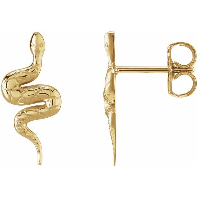 14K Gold Pair Snake Friction Back Earring