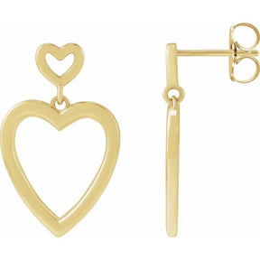 14K Gold Dangle Heart Earring