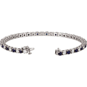 14K Gold Natural Blue Sapphire & Natural Diamond Line Bracelet