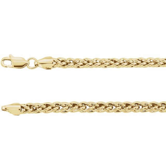 14K Yellow 3.25 mm Hollow Palma Wheat 7" Chain