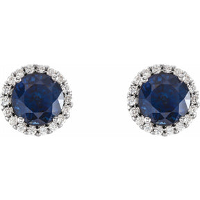 Ella Blue Sapphire Halo Diamond Earrings